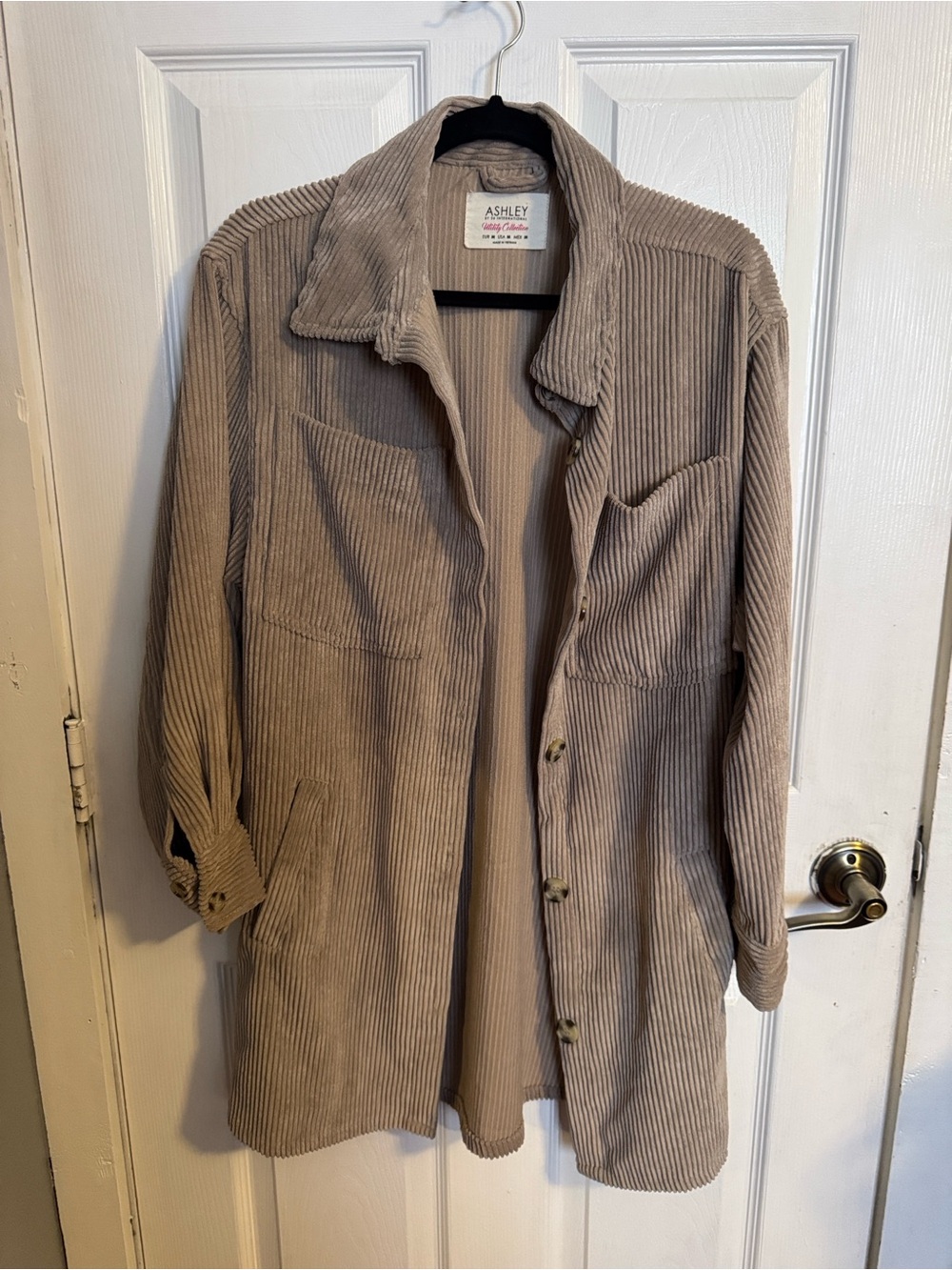 Ashley By 26 International Taupe Corduroy Button-Front Trench Coat